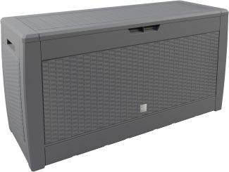 Casaria Auflagenbox Rato, UV-beständig 310L Haltegriffe Balkon Wohnzimmer Rattan-Optik Grau