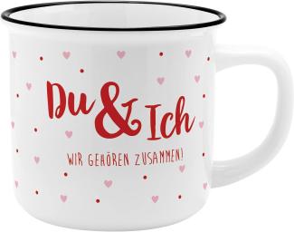 GRUSS & CO Becher Motiv "Du & Ich" | New Bone China Porzellan, Emaille-Optik, 35 cl | Geschenk, Valentinstag | 47518