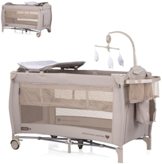 Chipolino Reisebett Bella 2 Ebenen seitlicher Eingang Musikmobile Wickelauflage braun gemustert