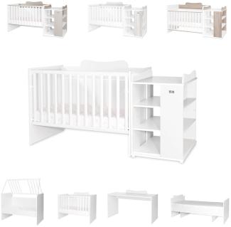 Lorelli Babybett Multi, Jugendbett, Schreibtisch, Wickeltisch, mehrfach umbaubar weiß