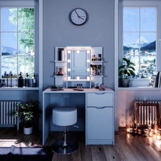 Vicco Schminktisch Ruben weiß Hocker LED-Beleuchtung Frisiertisch Frisierkommode