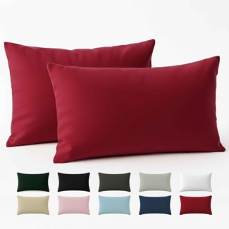 Dreamzie Kissenbezug 40x80 Renforcé Baumwolle (2er-Set) - Burgunderrot - Dicht gewebt mit 57 Fäden/cm² - Kissenbezug 40x80 cm - Oeko Tex Zertifiziert