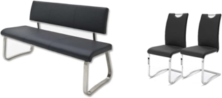 Robas Lund Esszimmersitzbank mit Rückenlehne Kunstleder, Sitzbank Belastbar bis 280 Kg, Küchensitzbank Schwarz, 155 x 86 x 59 cm & Stuhl Schwinger Schwingstuhl Köln 2er Set Schwarz 57 x 43 x 100 cm