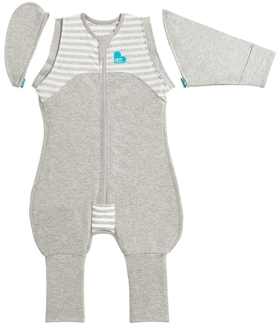 Love To Dream Baby Übergang Puckanzug mit Beinen, idealer Stoff für moderate Temperaturen (20-24°C), XL (11-14kg), patentiertes abnehmbares Flügel Design, Schlafanzug Baby, Grau