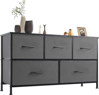Sweetcrispy Kommode,Sideboard Wohnzimmer für Schlafzimmer mit 5 Stoffschubladen,Einstellbare Füße Schubladenschrank,Grau
