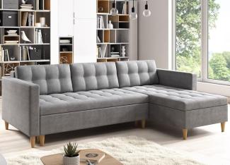 FURNIX Ecksofa NORGEN I Eckcouch mit Schlaffunktion und Bettkasten - Edle Wohnzimmersofa mit Federkern, Holzfüßen - L-Form Sofa Links/rechts, B 220 x T 154 x H 86 cm, Bettfunktion SW 05 (schwarz)