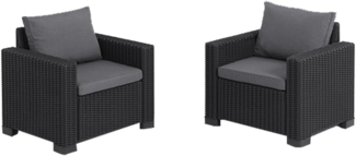 Allibert by Keter Gartenlounge Sessel California, graphit/cool grey, 2er Set, inkl. Sitz- und Rückenkissen, Kunststoff, runde Rattanoptik, 83 x 68 x 72 cm