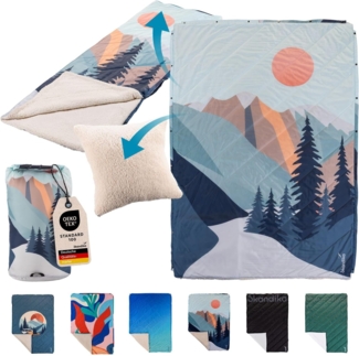 Skandika Deckenschlafsack Campingdecke Liva, 4-in-1, Outdoor Decke, 200x135cm, Überwurf, Kissen, mit Teddyfell oder Nylon Unterseite, Polyester, wasserdicht