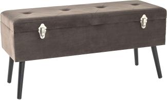 Sitztruhe Sitzbank Samtgewebe taupe / Kiefernholz schwarz 106 x 40 x 52 cm