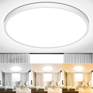 Deckenlampe Led Deckenleuchte Flach Lampe - 3 Farben 3000/4000/6500K Ø30CM 24W 2600LM IP44 Led Lampe Decke Modern Badezimmer Lampe Badlampe für BadSchlafzimmer Wohnzimmer Flur Balkon Küche Keller