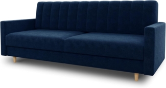 Schlafsofa Sara - Sofa mit Bettkasten und Schlaffunktion, Bettsofa, Schlafcouch mit Holzfüße, Velours (Dunkelblau (Kronos 09))