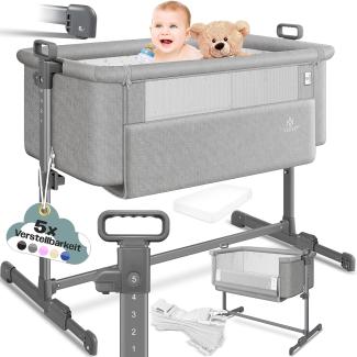 KESSER® Zustellbett Hubi 3in1 Baby Beistellbett Reisebett Babybett mit weich Matratze, mit Rollen Kinderbett, 5-fach Höhenverstellung, Faltbare Seitenwand für zu Hause und unterwegs Hellgrau