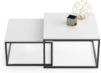HomeCo. Couchtisch 2er Set weiß 42cm und 36cm hoch, Beistelltisch Loft Design, 2 in 1 Verschachtelung, Kratzfeste Oberfläche, Wohnzimmer