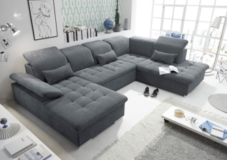 Couch WAYNE R Sofa Schlafcouch Wohnlandschaft Schlaffunktion anthrazit U-Form rechts