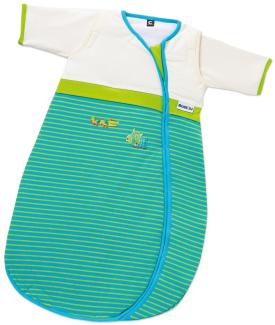 Gesslein 771125 Bubou Babyschlafsack mit abnehmbaren Ärmeln: Temperaturregulierender Ganzjahreschlafsack für Neugeborene, Baby Größe 70 cm, Streifen grün/türkis Streifen mit Krokodil und Fisch, Beige