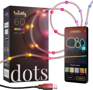 Twinkly Dots - Flexible LED-Lichterkette mit 60 RGB-LEDs - Weihnachtsbeleuchtung für Drinnen und Draußen - App-gesteuerte Weihnachtsdeko, klarer Draht, 3m