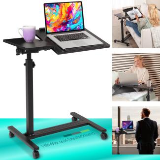 maxVitalis mobiler Betttisch auf Rollen, Beistelltisch höhenverstellbar/breitenverstellbar, Tischplatte neigbar/klappbar, Bett-Beistelltisch für Krankenbett, Pflegebett, Laptoptisch (Schwarz)