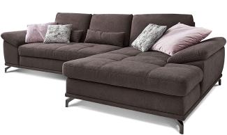 Cavadore Ecksofa Castiel mit Federkern / Großes Sofa in L-Form mit Sitztiefenverstellung und XL-Longchair / 312 x 89 x 173 / Webstoff, Dunkelbraun