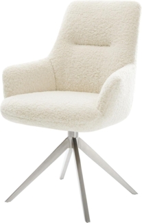 Drehstuhl Zelia-Flex mit Armlehnen Teddystoff Beige Kreuzgestell breit Edelstahl 360° drehbar Wippfunktion Taschenfederkern