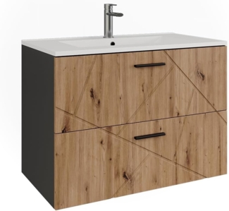 Waschbeckenunterschrank Irma Anthrazit/Artisan 80 x 57 cm mit 2 Schubladen Vicco