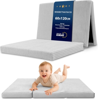 Klappmatratze Faltbare Reisebett Baby Matratze 60x120 cm - Faltmatratze für Kinder Gästematratze klappbar Babymatratze Bodenmatratze Schlafmatratze und Reisematratze Hellgrau
