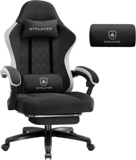 GTPLAYER Gaming Stuhl Stoff, Gaming Sessel mit Taschenfederkissen, ergonomischer Drehstuhl, Gamer Stuhl mit Fußstütze150 kg Belastbarkeit, schwarz
