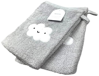 2er Pack Baby Waschhandschuhe » Set 2 Kinder Waschlappen Frottee » 21 x 15 cm reine Baumwolle » Wasch Handschuhe - Grau