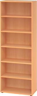bümö Regal Buche, Standregal aus Holz für 6 Ordnerhöhen - Bücherregal 80 cm breit, Aktenregal für Ordner & Bücher, Büroregal, Holzregal, Ordnerregal, Aufbewahrungsregal, Buchregal, 968RE-6