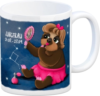 speecheese Tasse Kaffeebecher mit Faultier Sternzeichen Jungfrau Motiv Becher Tasse