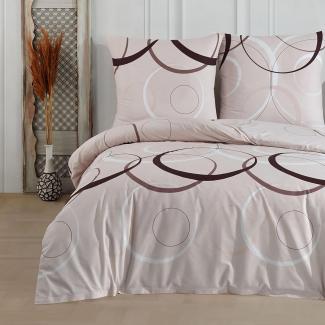 Buymax Bettwäsche Wave, Bettgarnitur, Bettbezug Set, Renforcé: 100% Baumwolle, 2 teilig, mit Reißverschluss, gemustert, Kreise, Beige, 155x220 cm