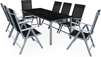 Casaria® Gartenmöbel Set 8 Stühle mit Tisch 190x90cm Aluminium Sicherheitsglas Wetterfest Klappbar Modern Terrasse Balkon Möbel Sitzgruppe Garnitur Bern