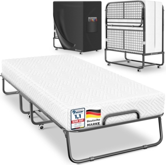 KESSER® Klappbett 200x90cm Gästebett inkl. Matratze aus Memory-Schaum & Rollen | faltbares Reisebett mit Metallrahmen für Erwachsene belastbar bis 250kg | Metallbett mit Schaumstoffmatratze & Cover Weiß, Deluxe Plus