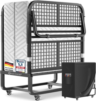 KESSER® Klappbett 200x90cm Gästebett inkl. Matratze aus Memory-Schaum & Rollen | faltbares Reisebett mit Metallrahmen für Erwachsene belastbar bis 250kg | Metallbett mit Schaumstoffmatratze & Cover Weiß, Deluxe Plus