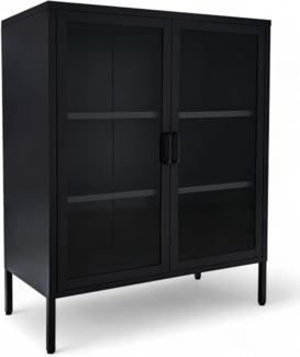 Metallschrank Vitrine mit GlastÃ¼ren Sideboard Liverpool 100 x 80 x 40 cm schwarz