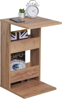 RICOO Kleiner Beistelltisch Holz 35 x 60 x 40 cm WM042-EG Couchtisch mit Stauraum Eiche Gold Braun Wohnzimmertisch Kleiner Tisch Wohnzimmer Sofatisch Beistelltische C Form Konsolentisch