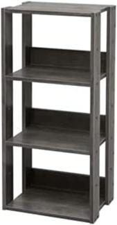 Iris Ohyama, Bücherregal, 3-stöckiges Regal, Regalböden alle 14 cm verstellbar, Stabil, Industriell, Waschküche, Wohnzimmer, Eingangsbereich, Schlafzimmer, Büro - Open Wood Rack OWR-400- Eiche grau