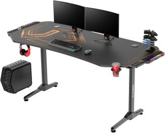 ULTRADESK Frag XXL RGB LED | Gaming-Schreibtisch mit großer Arbeitsfläche & XXL-Pad, 2 Kabeldurchlässe | Gut für Home Office, Fach für Steckdosenleisten | Stahlgestell, Goldenes Pad, 160x75 cm