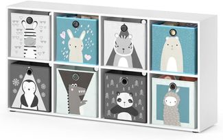 Kinderregal Scutum Weiß 143 x 72 cm mit 8 Faltboxen Vicco
