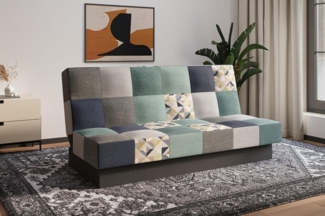 MOEBLO Schlafsofa Cyprus patchwork, Sofa Kippsofa Klappsofa Clic-Clack Couch für Wohnzimmer Federkern Sofagarnitur Polstersofa - 192x85x92 cm -, mit Bettkasten und Schlaffunktion