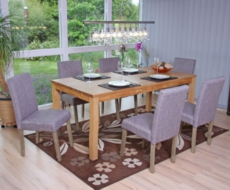 6er-Set Esszimmerstuhl Littau, Stuhl Küchenstuhl ~ Textil, grau, Beine Struktur - Eiche