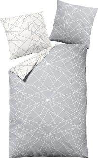 Dormisette Biber Bettwäsche 2tlg grau Silber 65101-08 | Bettwäsche-Set aus 100% Baumwolle | 2 teilige Wende-Bettwäsche 135x200 cm & Kissen 80x80 cm | Geometrisches Muster