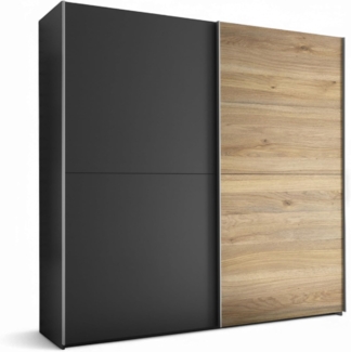 Stella Trading Melton Kleiderschrank in Graphit, Mauvella Oak Optik - Vielseitiger Schwebetürenschrank 2-türig für Ihr Schlafzimmer - 215 x 210 x 60 cm (B/H/T)