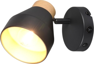 Wandstrahler VALENTIN mit Schalter, Metall Schwarz / innen Gold, Breite 11cm