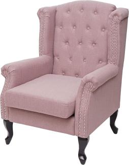 Sessel Chesterfield, Relaxsessel Clubsessel Ohrensessel, wasserabweisend Stoff/Textil ~ vintage rosa ohne Ottomane