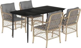 5-tlg. Garten-Essgruppe mit Kissen Beigemischung Poly Rattan