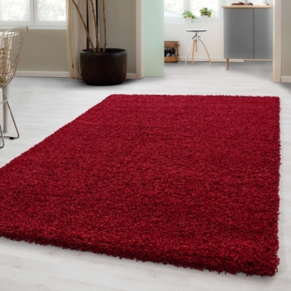 Carpetsale24 Shaggy Hochflor Teppich Wohnzimmer 120x170 cm Rot - Modern Flauschiger Teppich Extra Weich, Pflegeleicht und Einfarbig - Ideal als Teppich für Schlafzimmer, Esszimmer und Küche