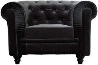 Menzzo Grand Fauteuil Chesterfield - Sessel mit Samtbezug Schwarz