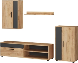 Wohnwand Berno Goldkraft Eiche set, 4 Teile Vicco
