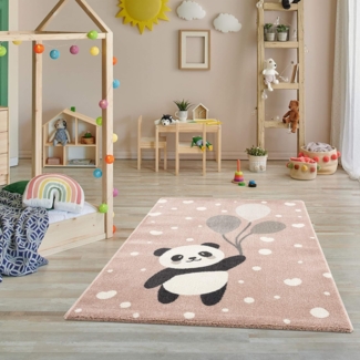 Jimri Kinderteppich Happy Friends Teppich für Kinderzimmer, Kinderteppich Bär Hase Panda, Läufer
