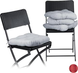 Relaxdays Stuhlkissen 4er Set, bequeme Sitzkissen mit Schleife, Sitzpolster Garten, Haus, weich, waschbar, 36x36 cm, grau